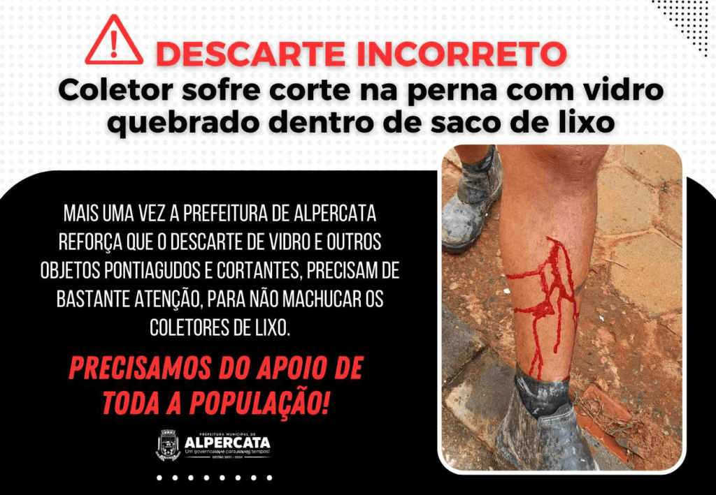 Descarte incorreto - Coletor sofre corte na perna com vidro quebrado dentro de saco de lixo 1 image 105